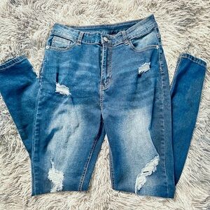 SHEIN Blue Skinny Jeans with Distressed Details